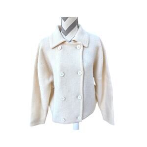 Rosanna 100% Wool Cream Double Breasted Button Cardigan Sweater Large Preppy